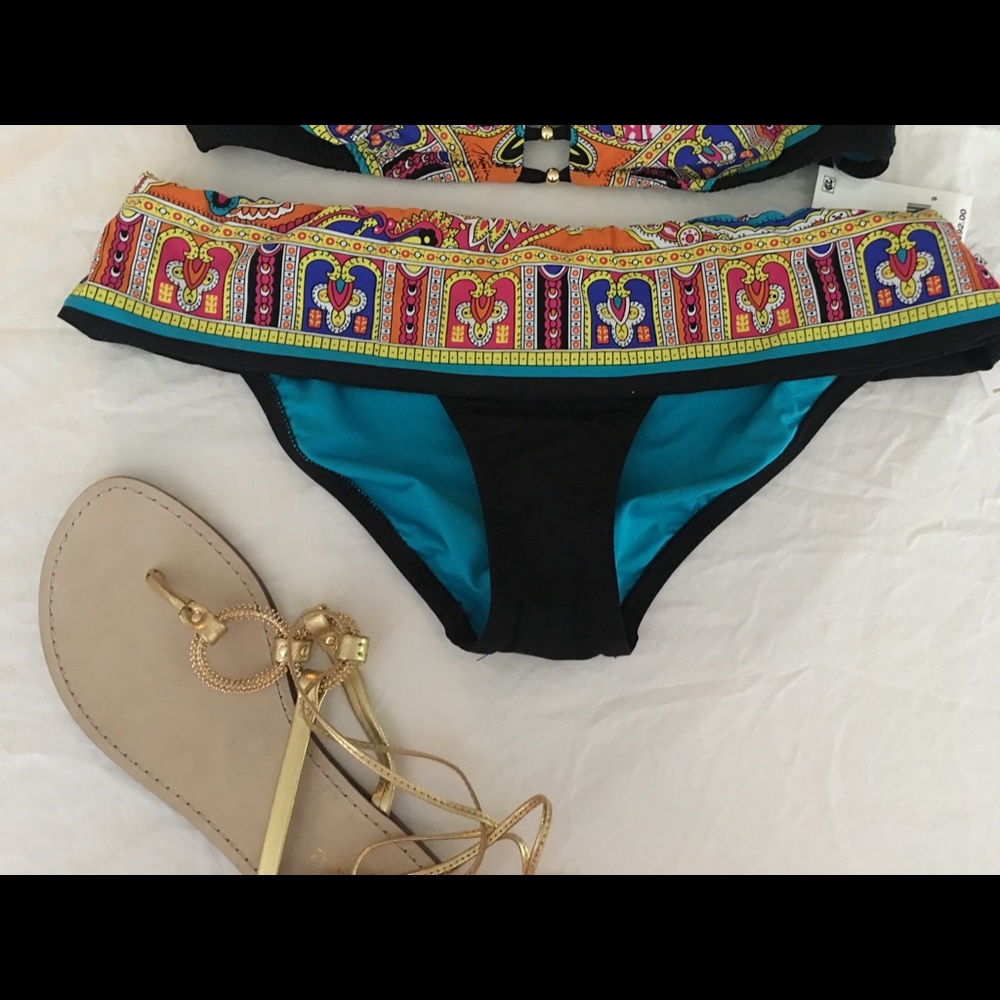 NWT Trina Turk Bikini Set Black Gold Red Purple - Picture 8 of 8